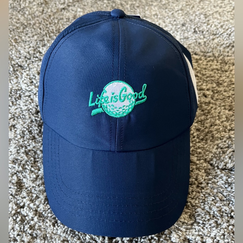 Life Is Good Unisex Adjustable Dark Blue Baseball Hat with Green & White Logo